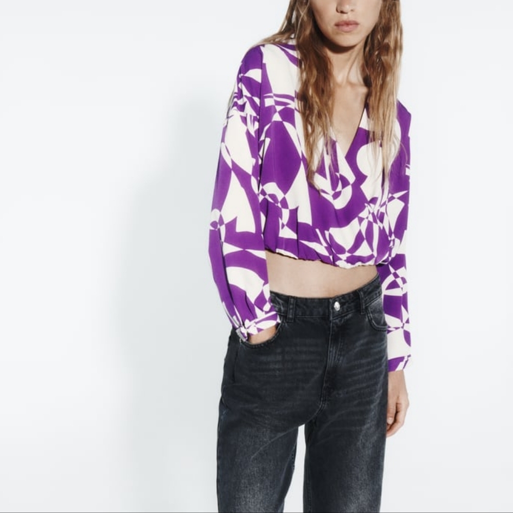 ZARA RUCHED PRINT TOP
